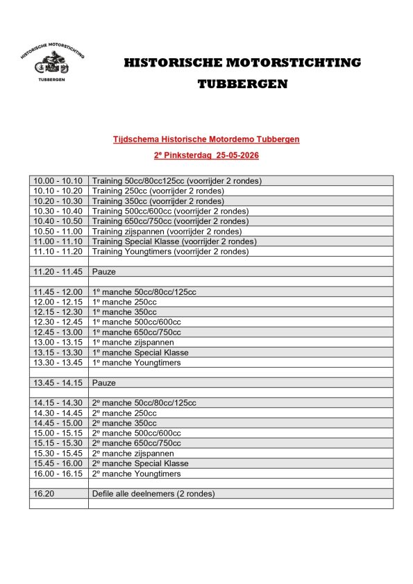 Programma en tijdschema 2026